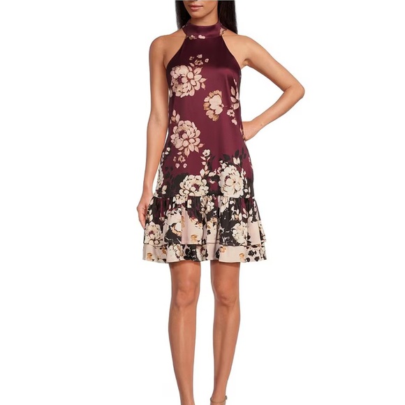 Badgley Mischka Burgundy and Pink Floral Dress - Picture 4 of 4